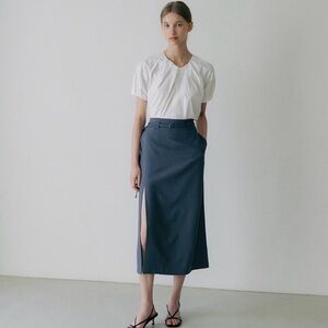 Women's Charcoal Side-Slit Midi Skirt